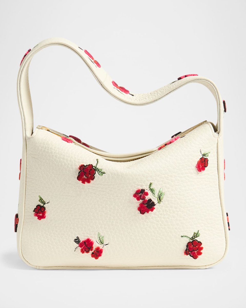 Elena Raspberry Applique Leather Shoulder Bag